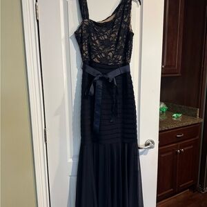 R&M Richards Navy and Black Lace Maxi Dress